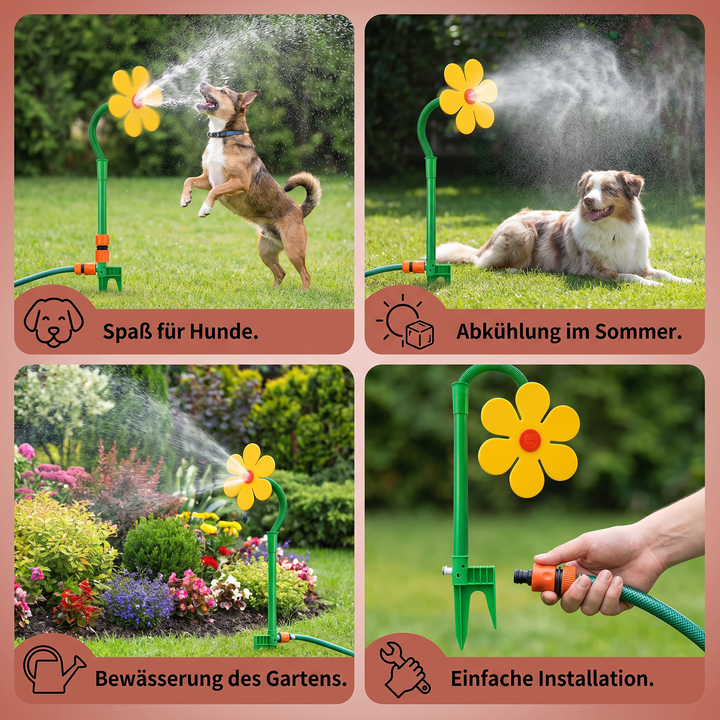 Hundesprinkler in Sonnenblumenform für den Garten: idealer Tierbedarf zur Abkühlung & Aktivität für Hunde.