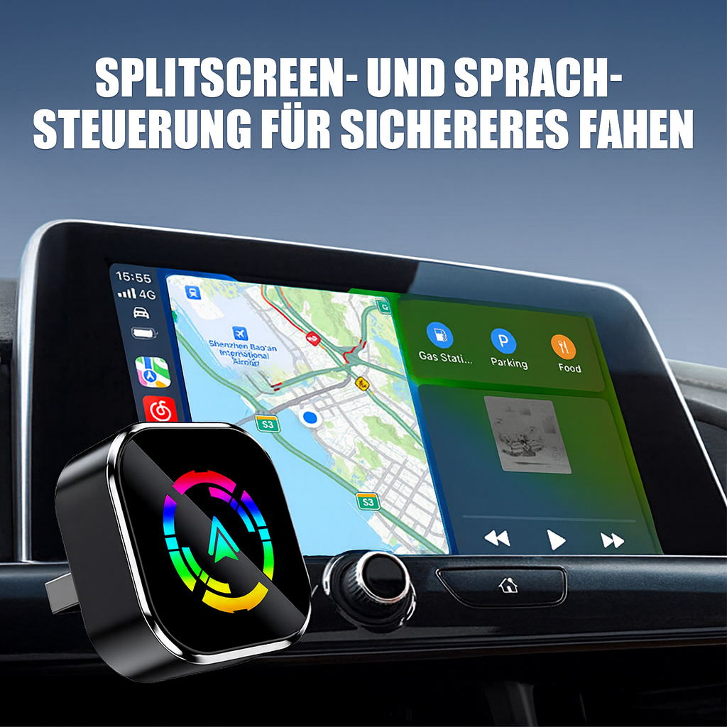 Plug & Play DriveLink Pro Wireless Adapter für Apple CarPlay & Android Auto. Schnelles Auto-Upgrade.