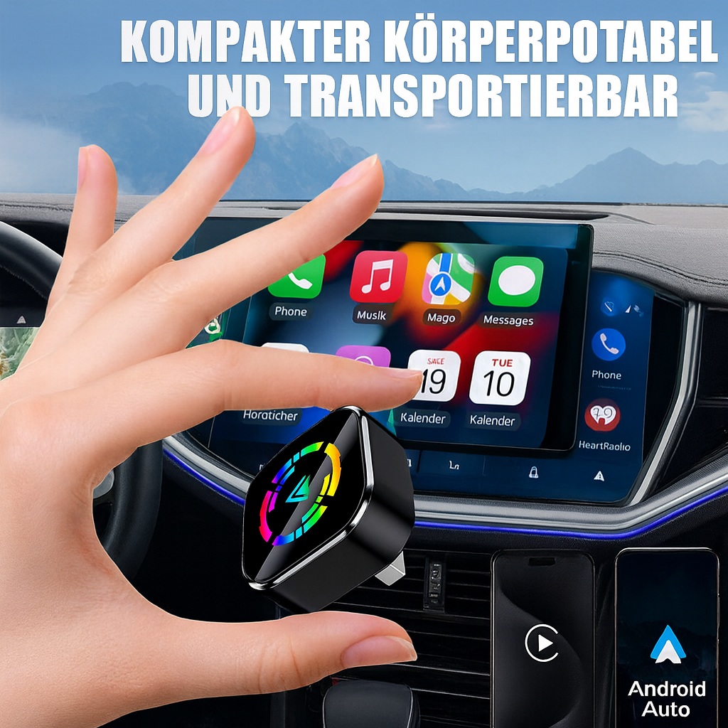 DriveLink Pro WiFi & Bluetooth Adapter für kabelloses Apple CarPlay & Android Auto. Freihand-Navigation.