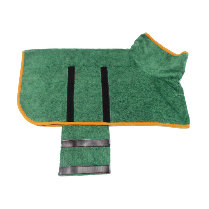 Detailaufnahme des DryPaws Hunde-Bademantels mit verstellbarem Verschluss. Komfortabel & pflegeleicht für jeden Hund.