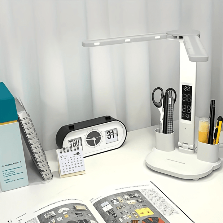 Vielseitige Bürolampe LED mit Dual-Kopf, Touch-Dimmer & USB-Anschluss. Perfekt für jeden Schreibtisch.
