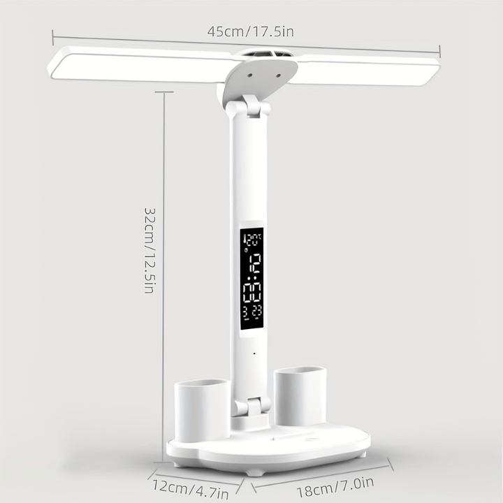 Ergonomische LED-Arbeitsleuchte mit Dual-Kopf, blendfreiem Licht & Touch-Funktion für konzentriertes Arbeiten.