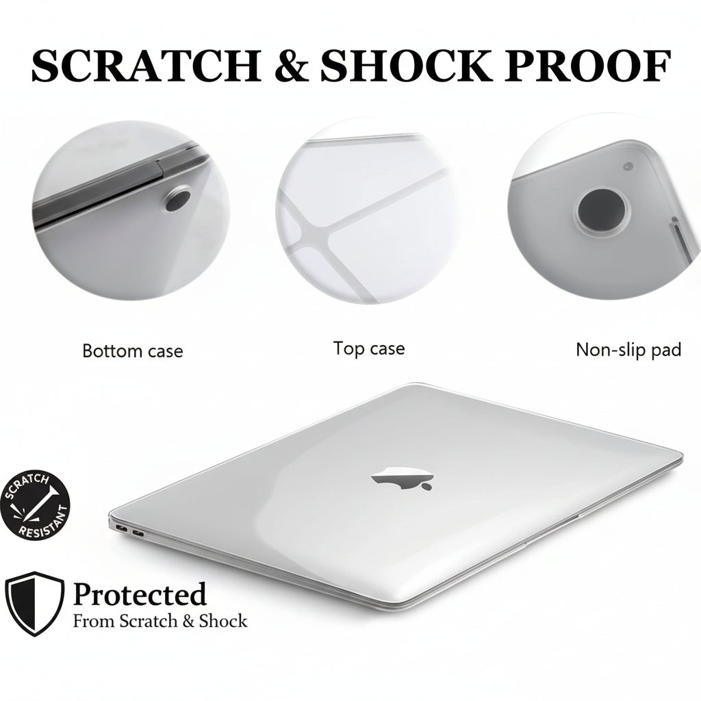 MacBook Air M1 mit klarer Schutzhülle. Schlankes Design und umfassender Schutz für Ihr Notebook.
