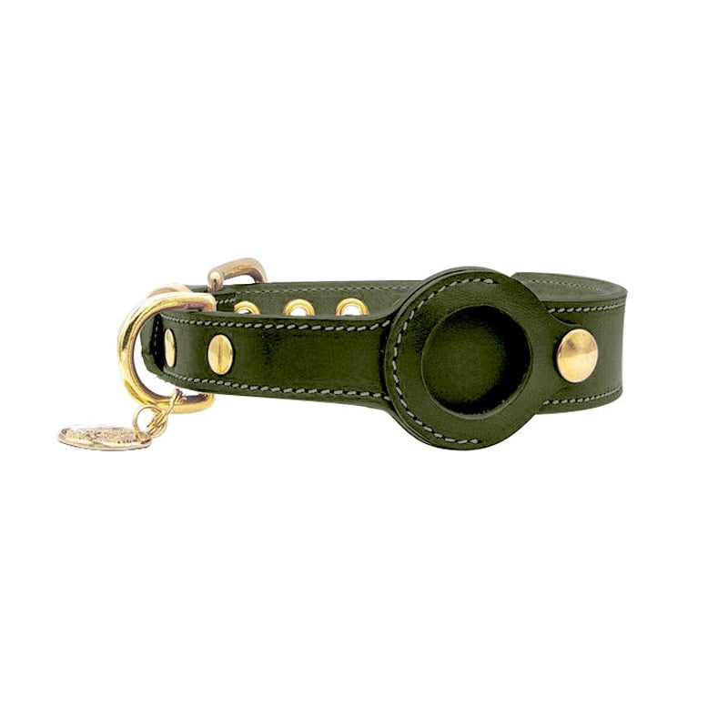 Stilvolles PurrTrack™ Lederhalsband mit integrierter AirTag Halterung. Sicheres GPS-Tracking für Hund & Katze.