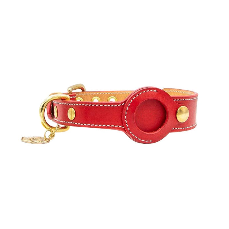 Strapazierfähiges Echtleder AirTag Halsband für Katzen & Hunde. Komfortabel und sicher zur Haustier-Ortung.