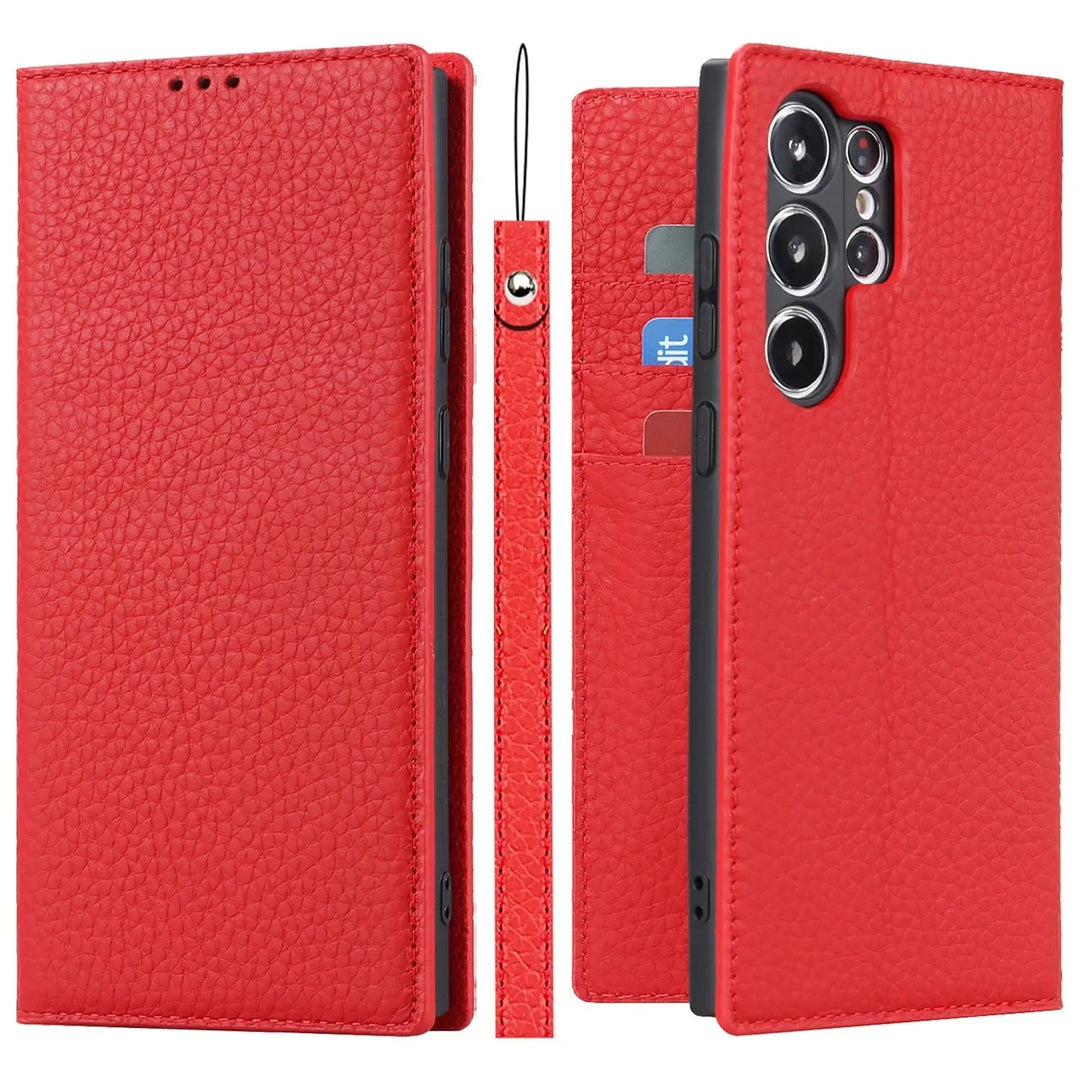 Premium Echtleder Brieftaschen-Schutzhülle für Samsung S23, optimaler Schutz und Organisation.