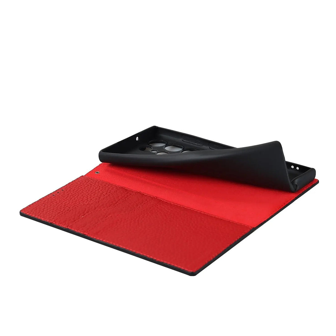 Robuste Brieftaschenhülle für Samsung S23 Ultra aus Premium-Leder, ideal für Karten und Bargeld.