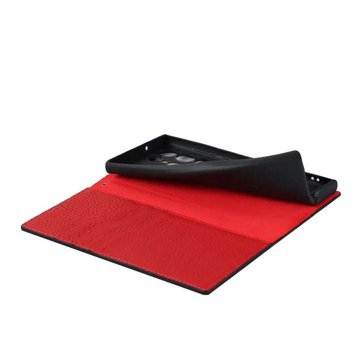 Robuste Brieftaschenhülle für Samsung S23 Ultra aus Premium-Leder, ideal für Karten und Bargeld.
