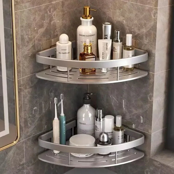 Weiße Eck-Duschablage ohne Bohren, Badregal für Ordnung und Stauraum im Badezimmer, einfache Montage.