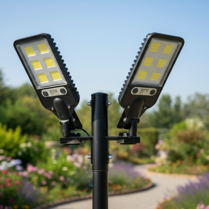 ECOBEAM 600 Solar-LED-Außenstrahler mit Bewegungssensor, ideal für drahtlose Außenbeleuchtung.