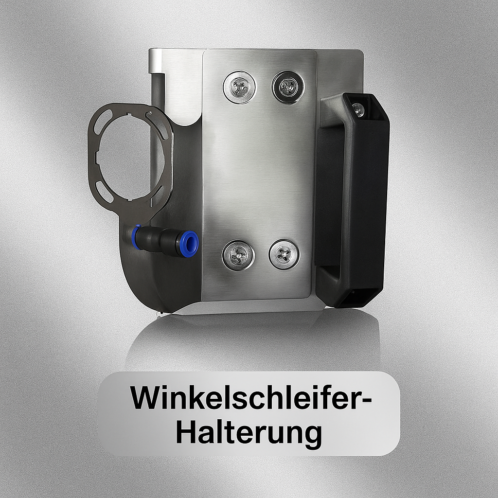 Robuste 45°-Gehrungsführung aus Edelstahl für Winkelschleifer, universelles Werkzeug für präzise Schnitte.