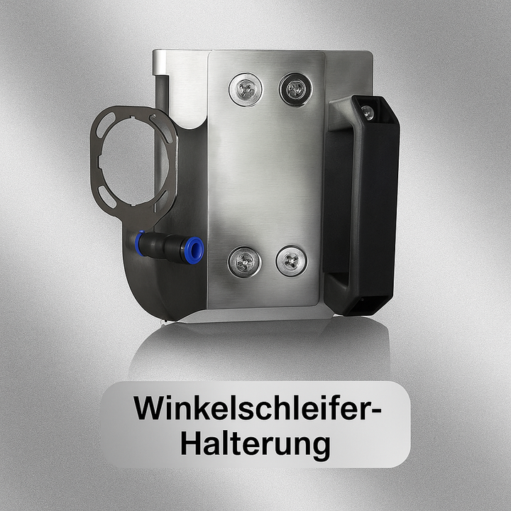 Robuste 45°-Gehrungsführung aus Edelstahl für Winkelschleifer, universelles Werkzeug für präzise Schnitte.