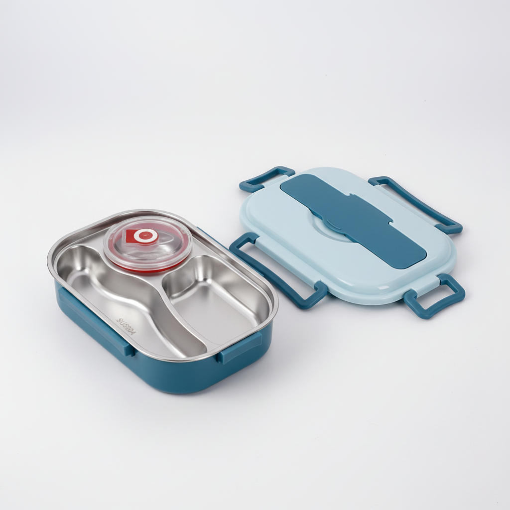Elegante Edelstahl Bento Box HeatNook für warme Gerichte. Robust, auslaufsicher und leicht zu reinigen.