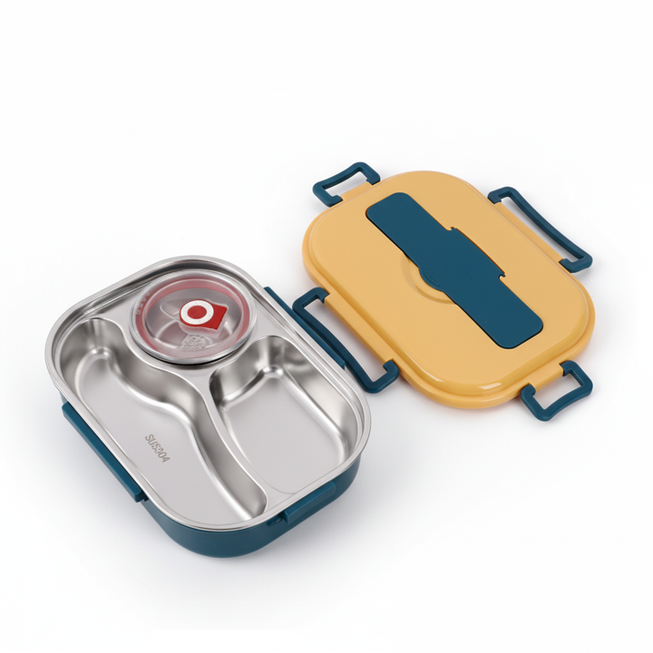Robuste Edelstahl Lunchbox, BPA-frei, für warme Mahlzeiten. Auslaufsicher und umweltfreundlich.