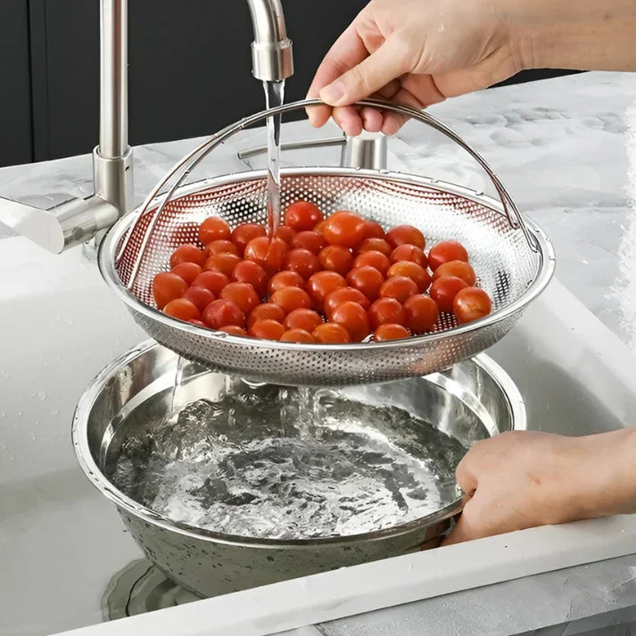 Edelstahl Dampfkorb faltbar für gesundes Dampfgaren von Gemüse, Fisch & mehr in Ihrer Küche.