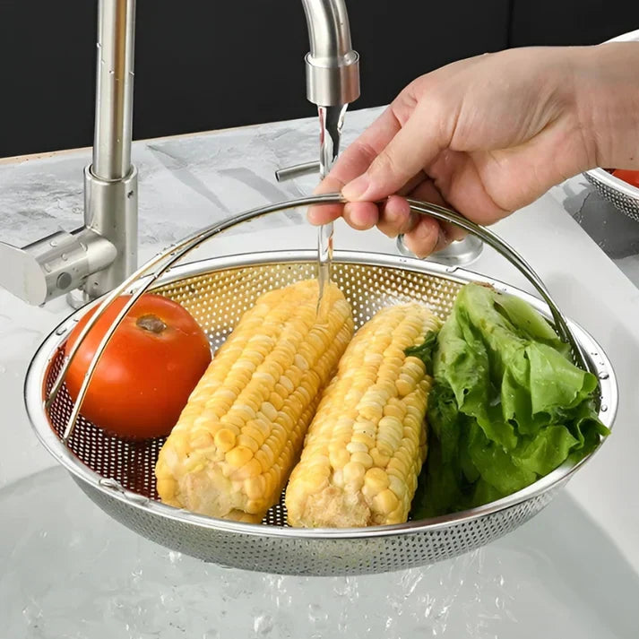 Robuster faltbarer Edelstahl Dampfkorb mit verstellbarer Größe, perfekt für alle Töpfe zum Dampfgaren.