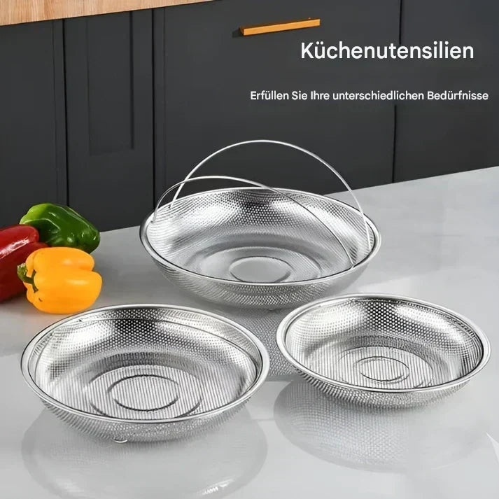 Praktischer Edelstahl Dampfgarer Korb für eine gesunde Küche; ideal zum Dämpfen von Gemüse & Fisch.