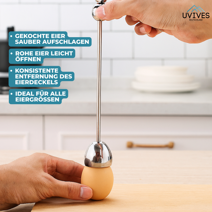 Innovativer Eieröffner aus Edelstahl für makellos saubere Eier, ein unverzichtbares Küchengadget.