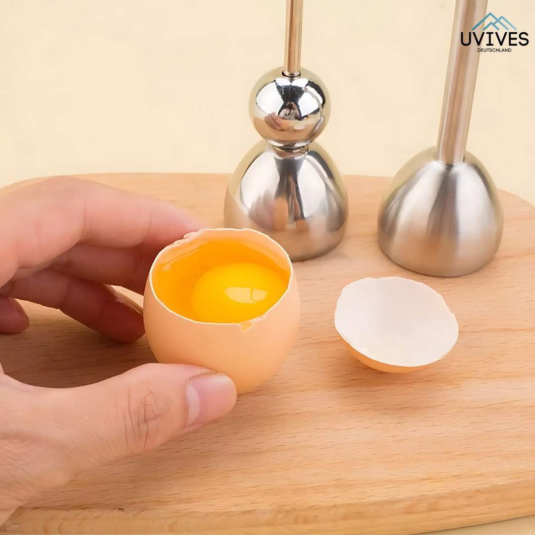 Eleganter Edelstahl Eieröffner für perfekt geschnittene Eier, ideal für ein stilvolles Frühstück.