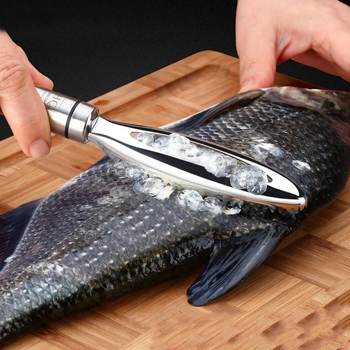Edelstahl Fischschuppenentferner Set mit Grätenpinzette für einfache Fischzubereitung. Hygienischer Küchenhelfer.