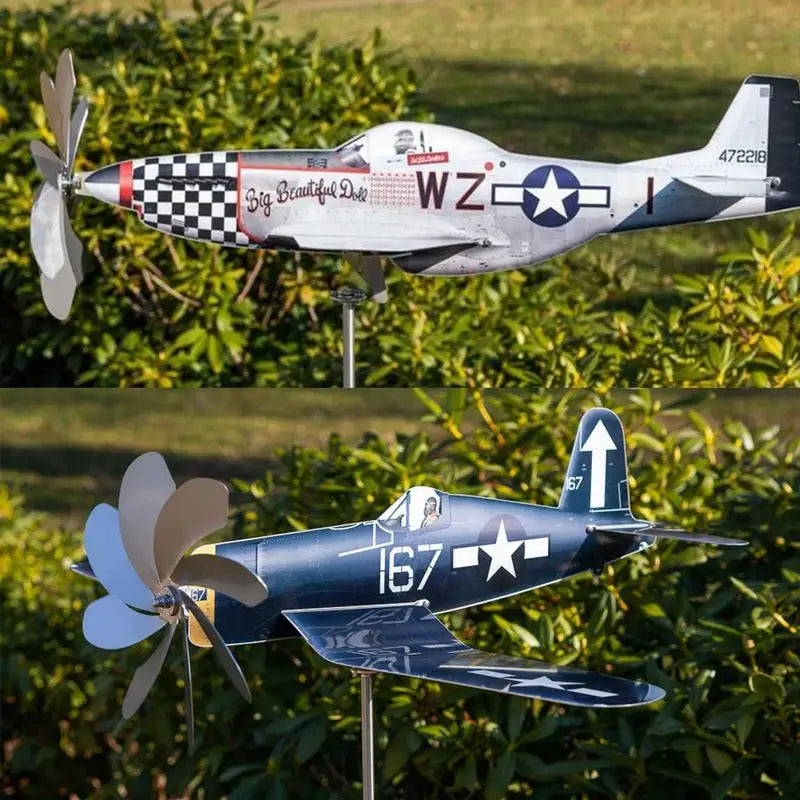 Edelstahl Flugzeug-Gartenwindrad dreht sich im Wind. Ideal für Garten, Terrasse, Balkon. Wetterfeste Gartendeko.