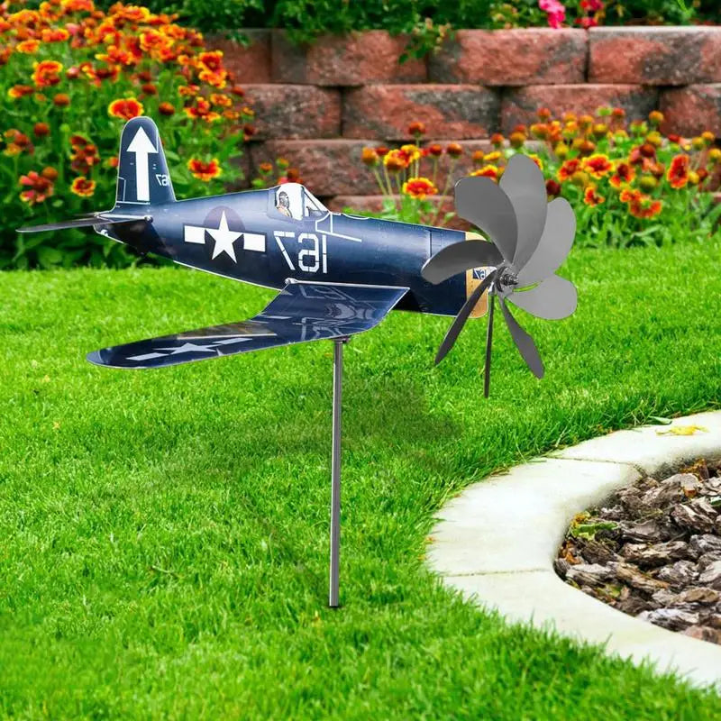 Stilvolles Flugzeug-Gartenwindrad verschönert Garten, Terrasse und Balkon. Einzigartige Edelstahl Gartendeko.