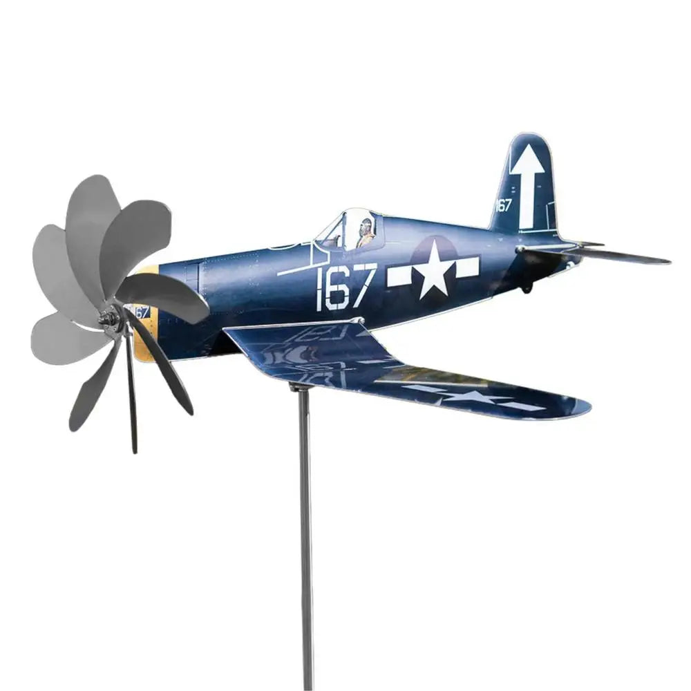 Wetterfestes Flugzeug-Gartenwindrad aus Edelstahl, fängt den Wind. Bewegliches Windspiel für Außenbereiche.