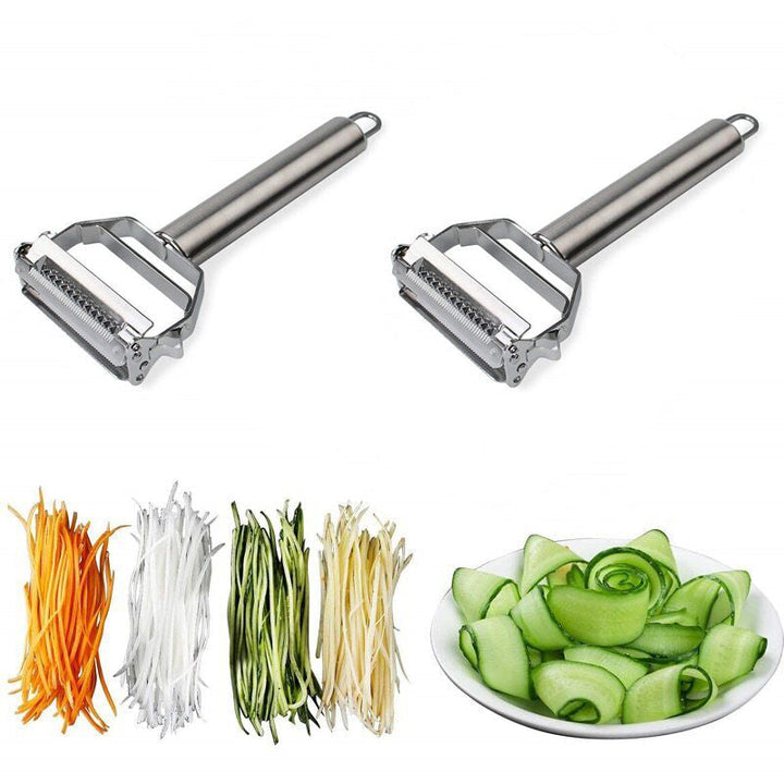 Multifunktionsschäler aus Edelstahl, ideal als Gemüseschäler und Julienneschneider für die Küche.