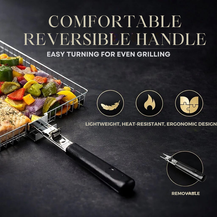 Großer Edelstahl Gemüsekörb für gesundes Grillen. Perfekt für knackiges Gemüse, unverzichtbares Grillzubehör.