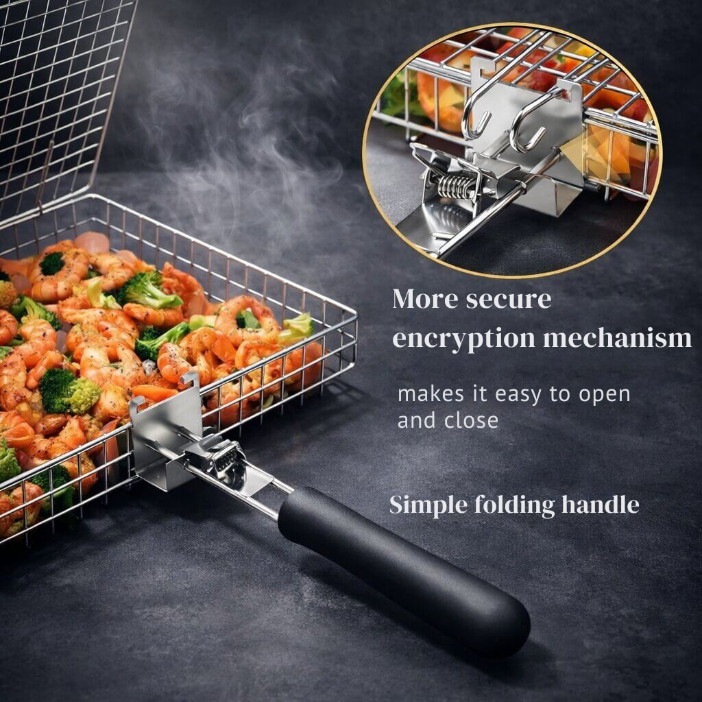 Hochwertiger Edelstahl Grillkorb mit feinen Perforationen für optimale Hitzeverteilung beim Grillen. Langlebiges BBQ Zubehör.
