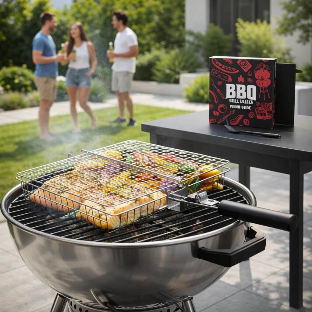 Spülmaschinengeeigneter Edelstahl Grillkorb für einfache Reinigung nach dem BBQ. Essentielles Grillzubehör für jeden Grillmeister.
