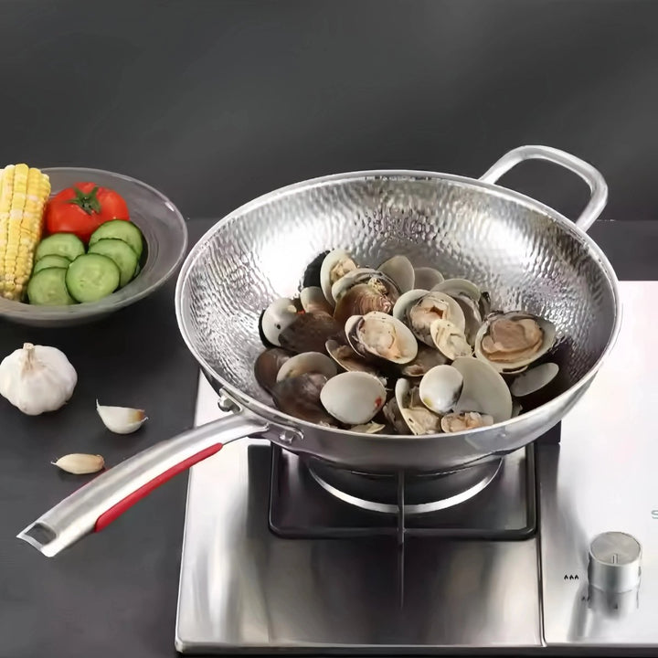 Edelstahl Rundboden Wok für präzises Kochen, ideal zum Braten & Sautieren. Induktionsfähiges Küchen Kochgeschirr.