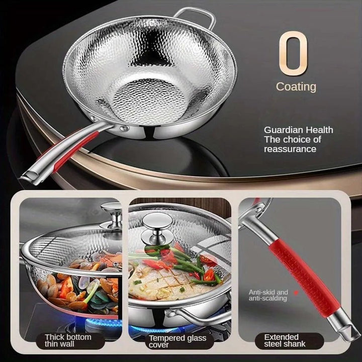 Robuster Edelstahl Wok, Rundboden Design für effektives Braten & Sautieren. Perfekte Küche Pfanne.