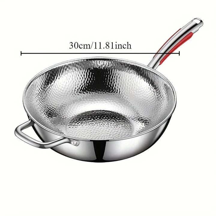 Traditioneller Edelstahl Rundboden Wok, ideal zum Kochen, Braten und Sautieren. Die unverzichtbare Küchen Pfanne.