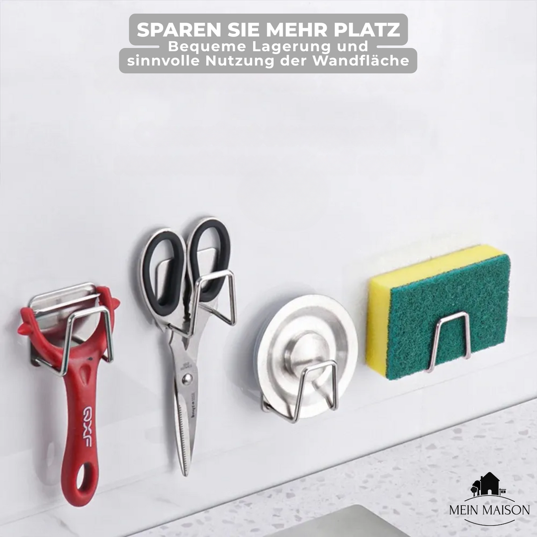 Selbstklebender Schwammhalter aus Edelstahl für Küchenspüle, rostfrei und langlebig, organisiert Ihre Spülutensilien.