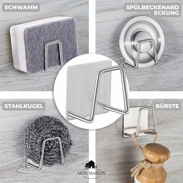 Einfach anzubringender Schwammhalter für die Spüle, aus hochwertigem Edelstahl, für mehr Sauberkeit und Ordnung.