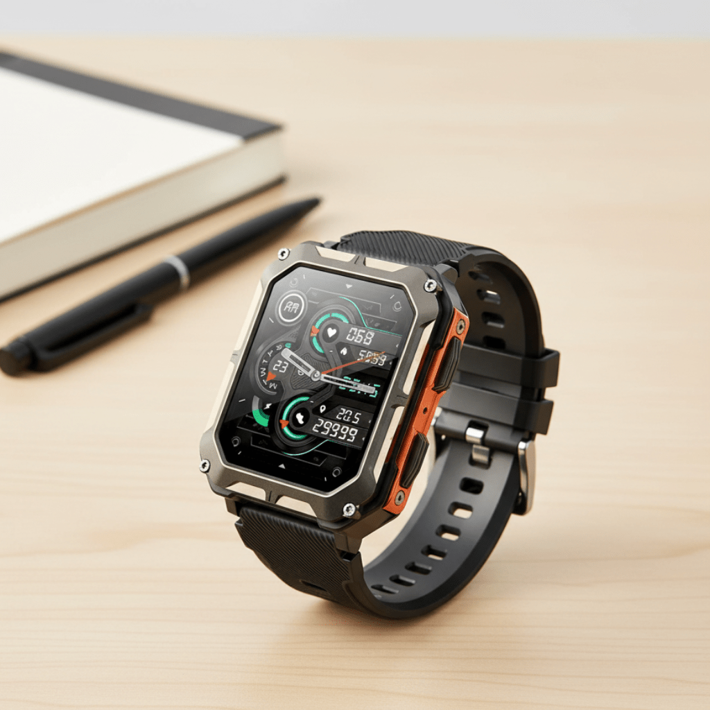 Edelstahl Smartwatch für Herren mit Herzfrequenzmesser, Schrittzähler und Schlafanalyse. Elegant & multifunktional.