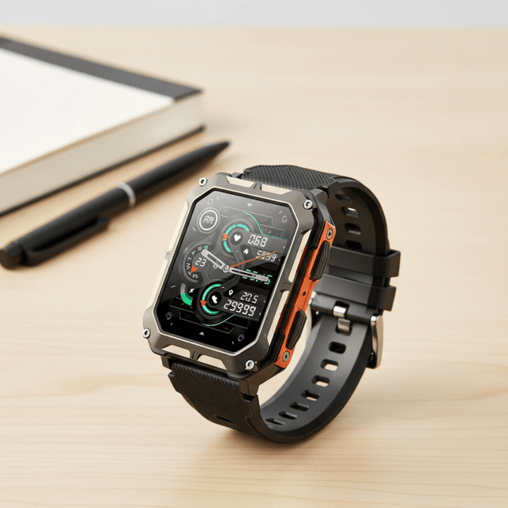 Edelstahl Smartwatch für Herren mit Herzfrequenzmesser, Schrittzähler und Schlafanalyse. Elegant & multifunktional.