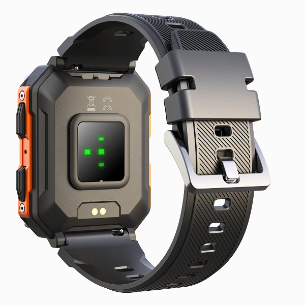 Eleganter Herren-Smartwatch aus Edelstahl am Handgelenk, perfekt für Fitness-Tracking und Büroalltag.