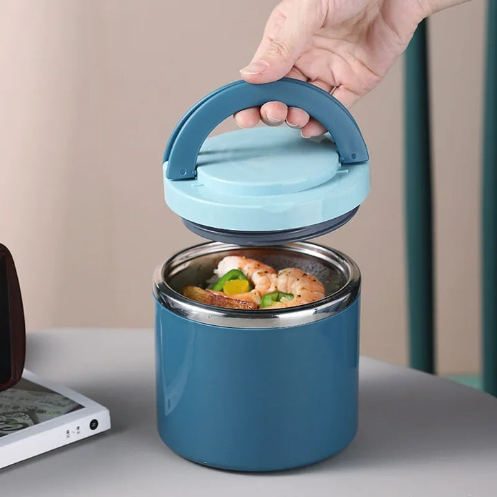 Tragbare 1000ml Edelstahl Thermo Lunchbox, auslaufsicherer Isolierbehälter für warme Speisen unterwegs.