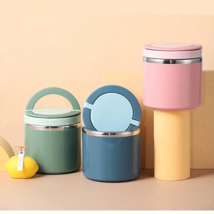 Warme Speisen genießen: Auslaufsichere Edelstahl Lunchbox mit Griff, ideal für Büro, Schule & Outdoor.