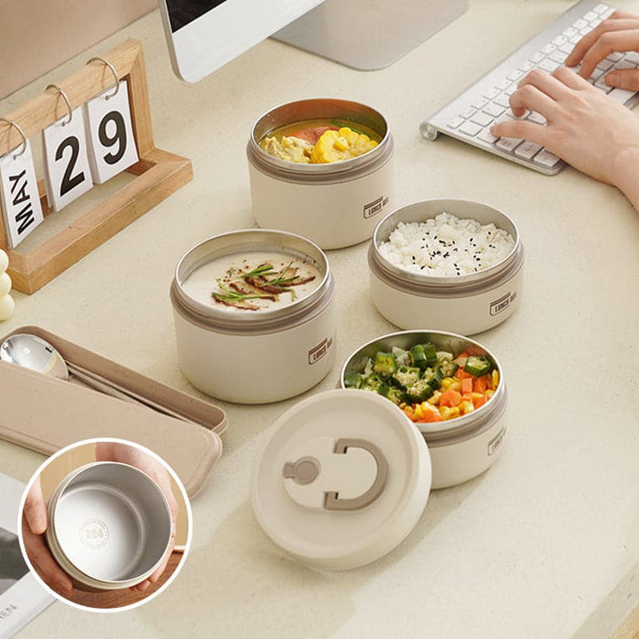 Vielseitige Thermobox aus Edelstahl, perfekt für warme Mahlzeiten im Büro & beim Picknick.