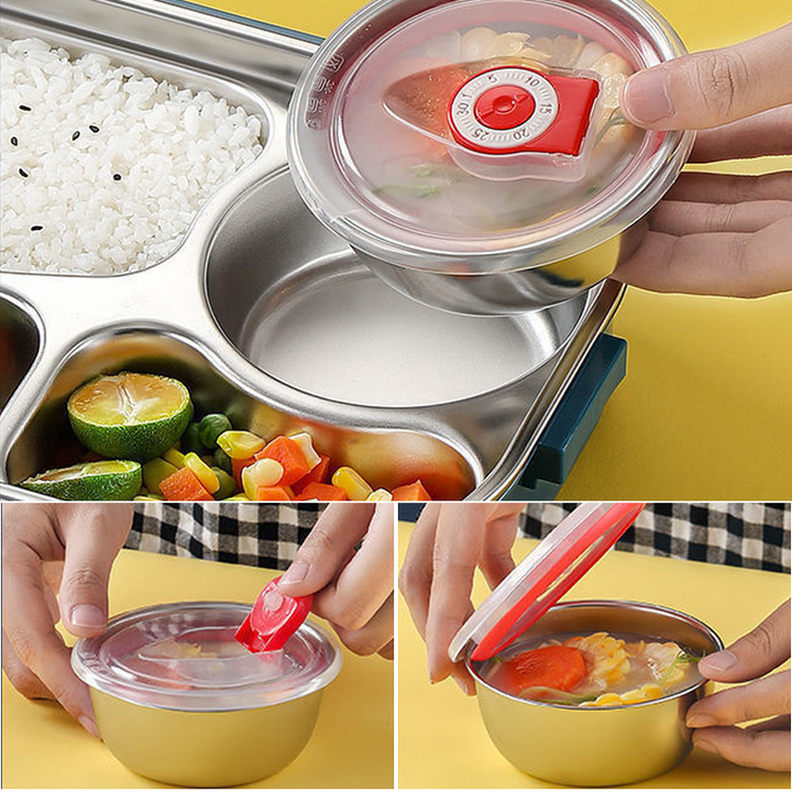 Vielseitige Edelstahl Bento Box mit separater Suppenschüssel. Hält Ihr Essen warm oder kalt für unterwegs.