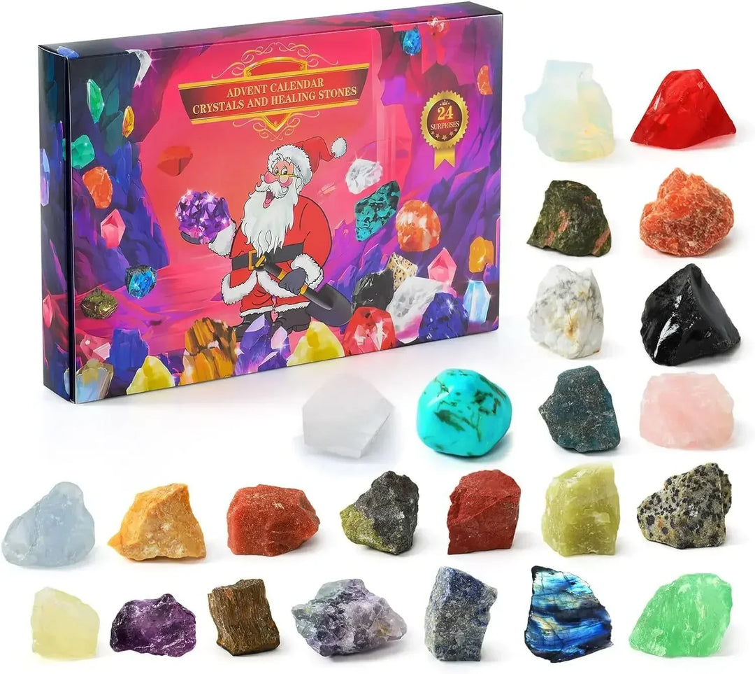 Weihnachtsgeschenk: Edelstein-Adventskalender für Kinder, gefüllt mit 24 echten Kristallen & Mineralien.