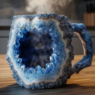 Elegante Mineralkristall-Tasse als Dekoration im Wohnzimmer. Modernes & nachhaltiges Design.
