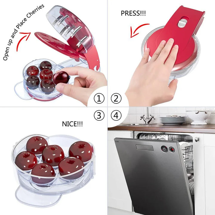 Handlicher Kirschentkerner für die Küche, perfekt um Kirschen schnell für Desserts oder Konserven zu entkernen.
