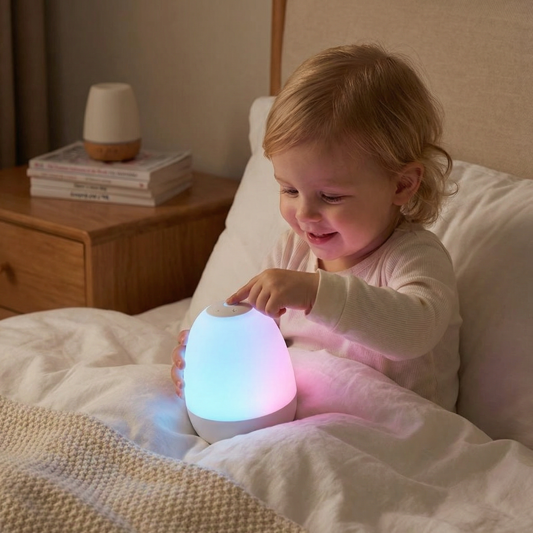 Ei-förmiges LED Nachtlicht aus weichem Silikon mit sanfter Stimmungsbeleuchtung für Kinder- und Schlafzimmer.