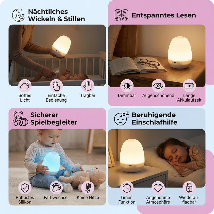 Modernes ei-förmiges Silikon LED Nachtlicht, Geschenkidee für Kinder und Erwachsene; vielseitiges Stimmungslicht.