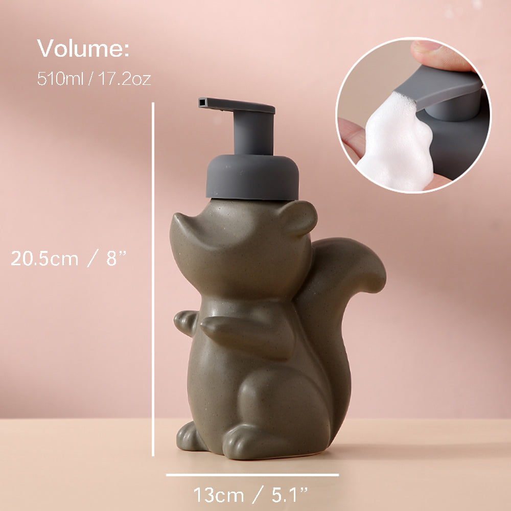 Niedlicher, nachfüllbarer Eichhörnchen Schaumseifenspender, 510ml, mit Tierdesign, für Bad & Küche.