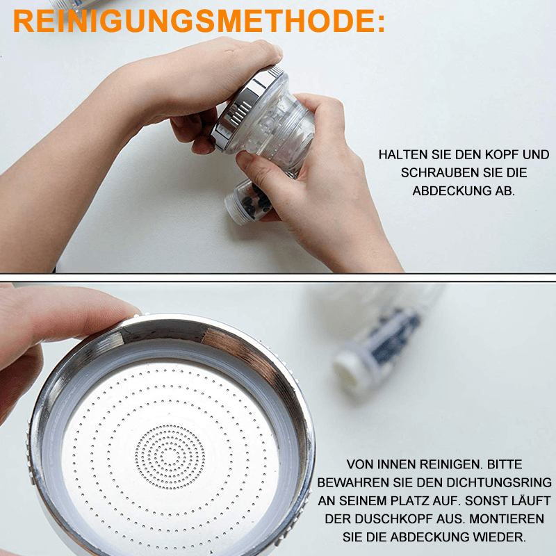 Nahaufnahme des Ionenfilter Duschkopfs Yochoos20240514, mit wassersparender Funktion & Druckregelung.